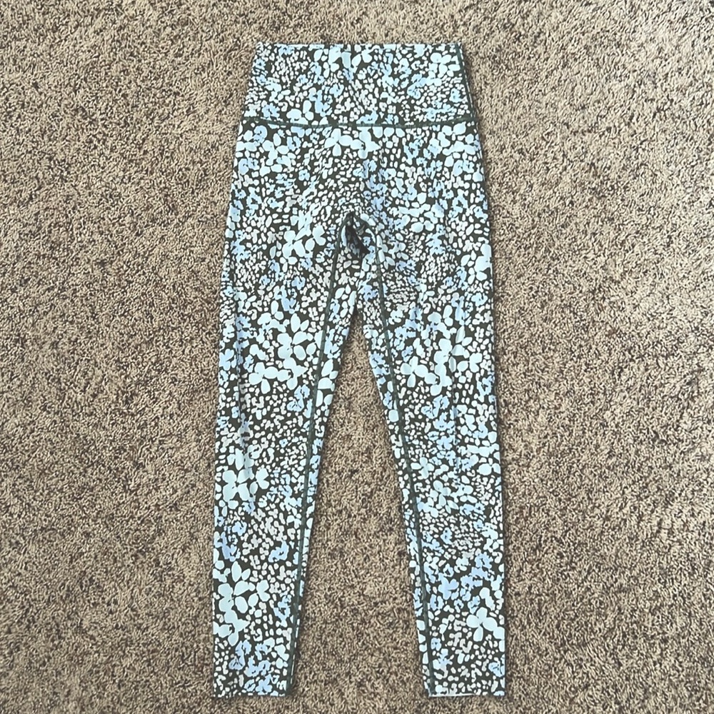Aerie Olive Green Floral Print Goals Leggings - Size Medium
